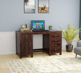 Woodwing Solid Sheesham Wood Study Table With 4 Drawers (Walnut Finish)